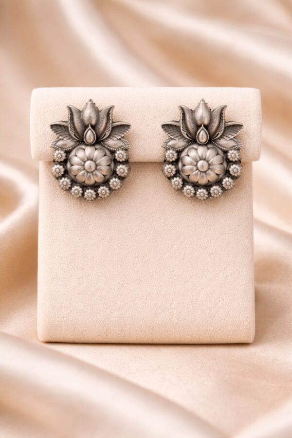 Vintage Lotus Floral Stud Earrings