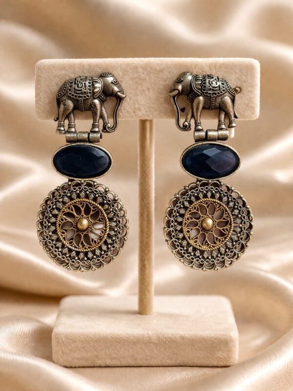 Antique Elephant Motif Dangle Earrings