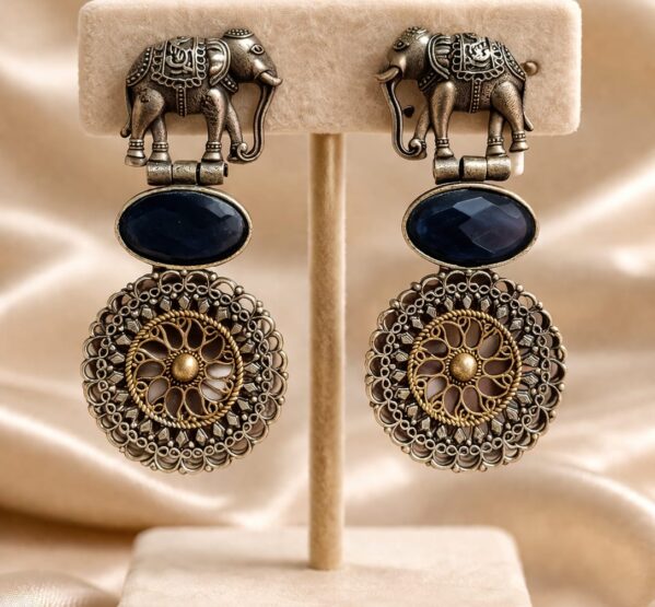 Antique Elephant Motif Dangle Earrings