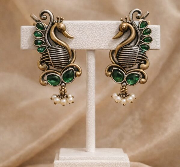 Peacock Design Stud Side Earcuffs