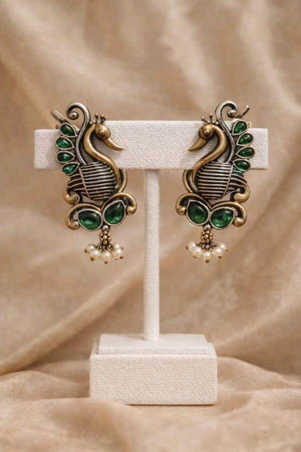 Peacock Design Stud Side Earcuffs