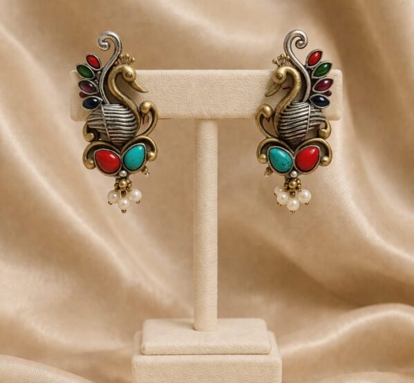 Multicolor Peacock Stud Side Earcuffs