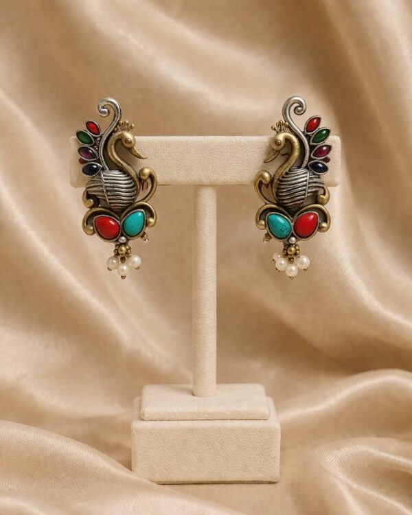 Multicolor Peacock Stud Side Earcuffs