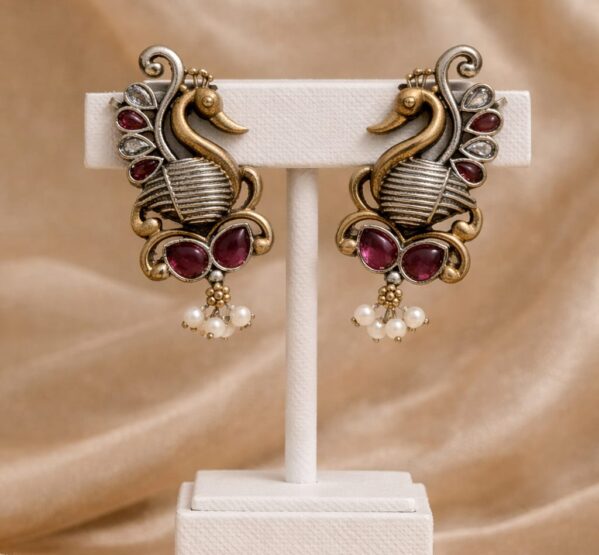 Ruby Peacock Stud Side Earcuffs