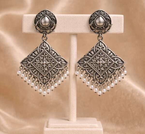 Antique Square Pearl Drop Stud Earrings