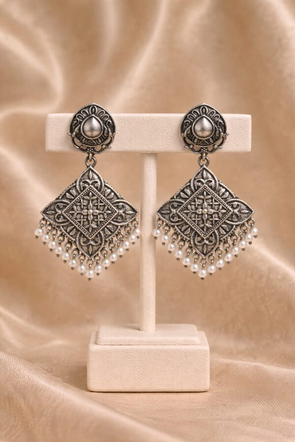 Antique Square Pearl Drop Stud Earrings