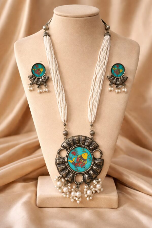 Turquoise Fish Motif Long Necklace Set