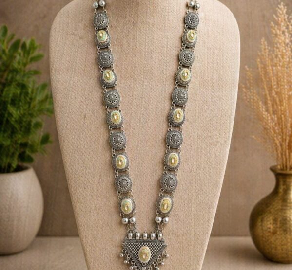 Elegant Pastel Stone German Silver Long Necklace