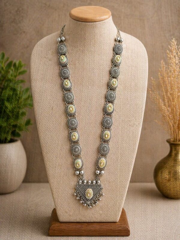 Elegant Pastel Stone German Silver Long Necklace