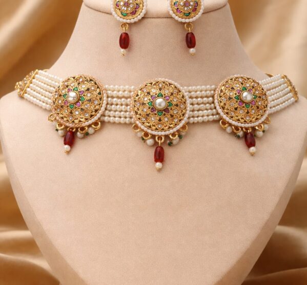 Multicolor Floral Kundan Pearl Choker Set
