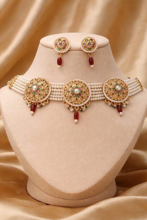 Multicolor Floral Kundan Pearl Choker Set