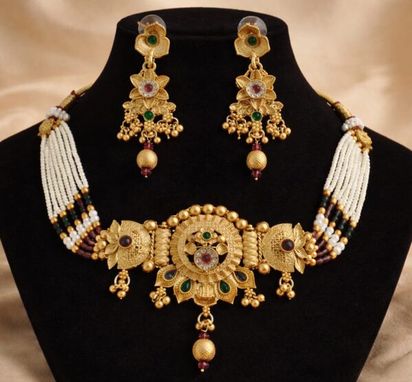 Temple Heritage Gold Beaded Necklace Set