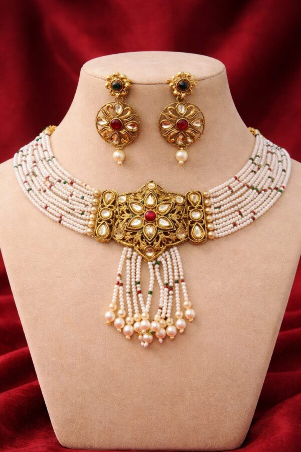 Royal Kundan Pearl Fringe Choker Set