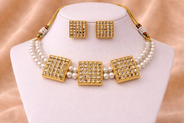 Pearl Kundan Square Necklace Set