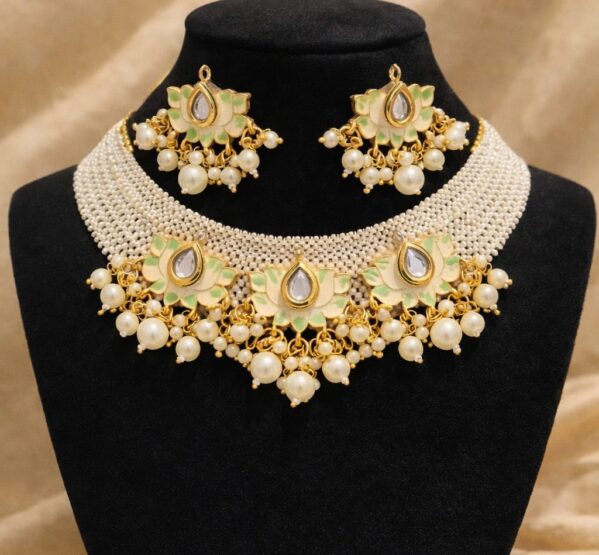 Pearl Kundan Floral Choker Set