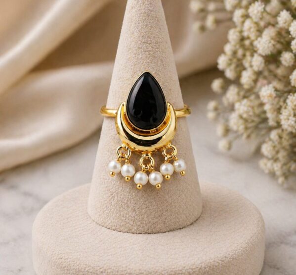 Midnight Pearl Drop Ring
