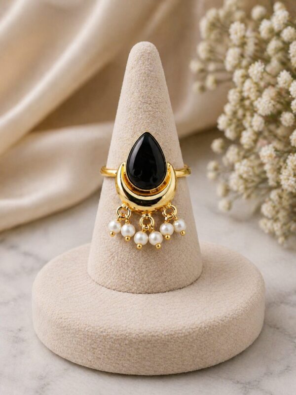 Midnight Pearl Drop Ring
