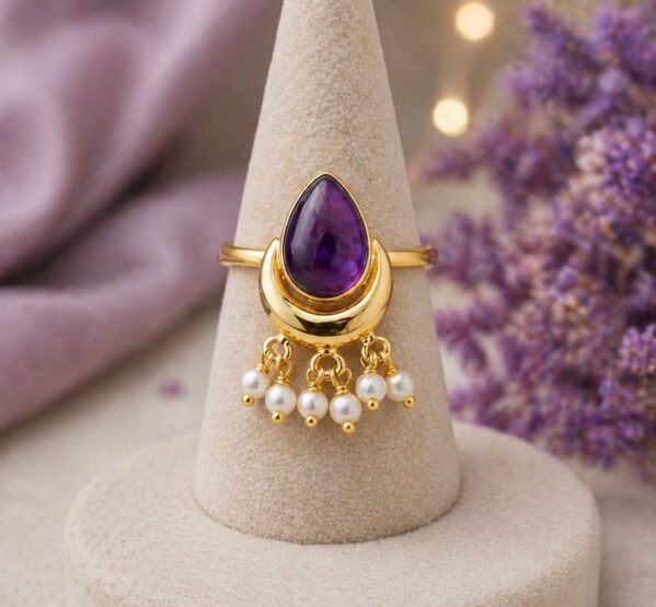 Amethyst Pearl Drop Ring