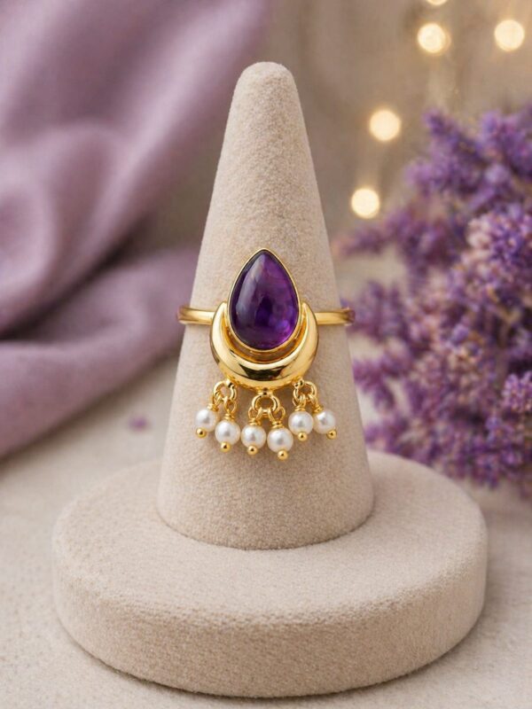 Amethyst Pearl Drop Ring