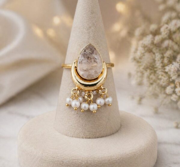 Crystal Pearl Drop Ring