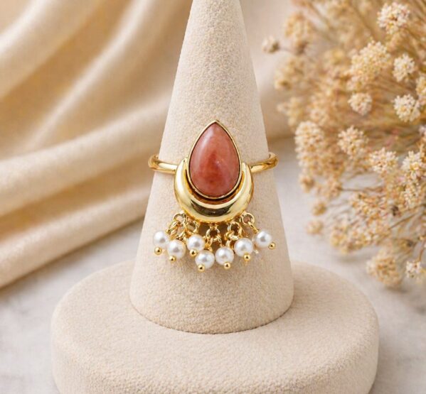 Coral Pearl Drop Ring