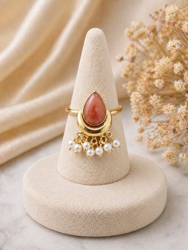 Coral Pearl Drop Ring