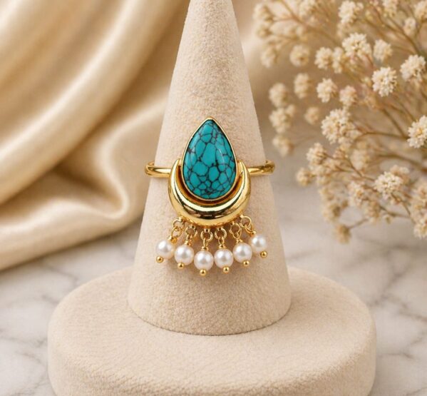 Turquoise Pearl Drop Ring