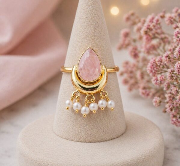 Rose Quartz Pearl Drop Ring