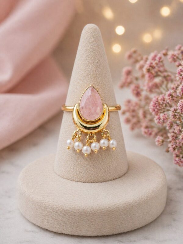 Rose Quartz Pearl Drop Ring