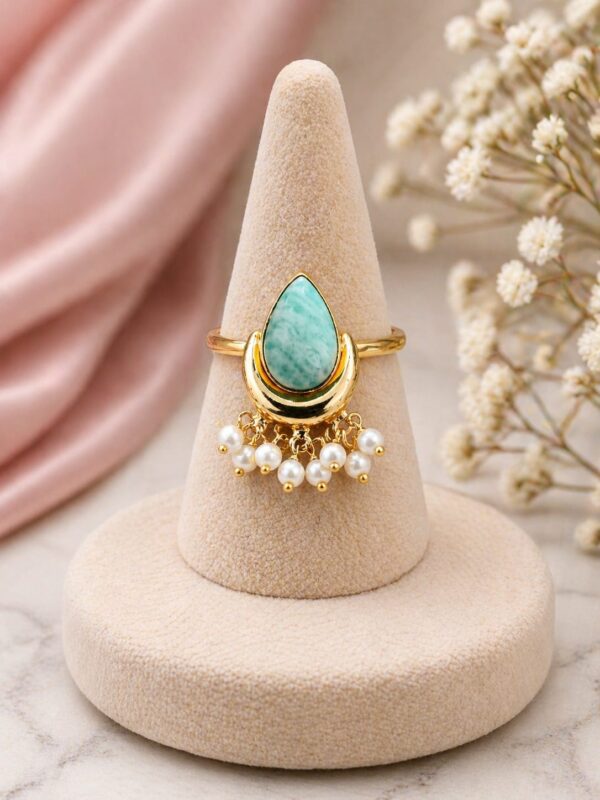 Aqua Stone Pearl Drop Ring