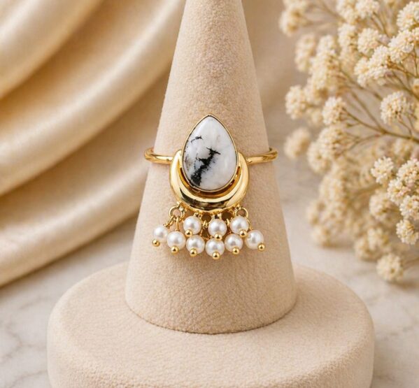White Marble Pearl Drop Ring
