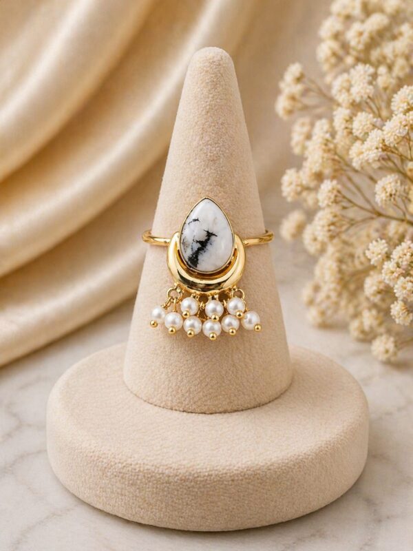 White Marble Pearl Drop Ring