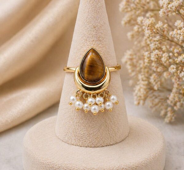 Tiger Eye Pearl Drop Ring