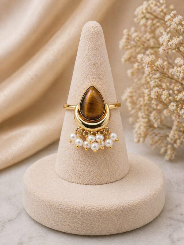 Tiger Eye Pearl Drop Ring