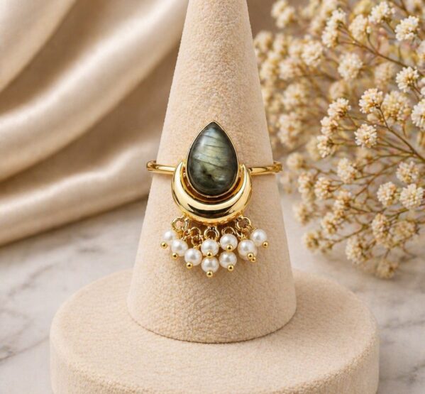Labradorite Pearl Drop Ring