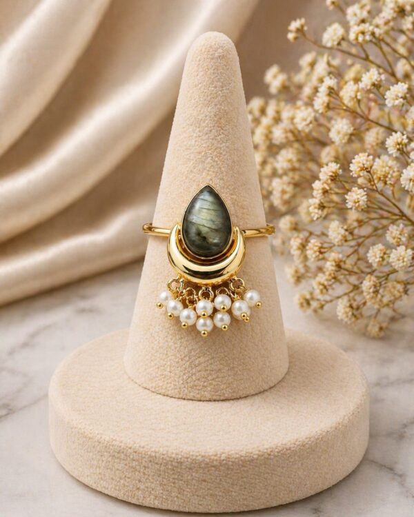 Labradorite Pearl Drop Ring