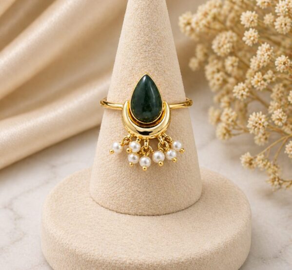 Emerald Pearl Drop Ring