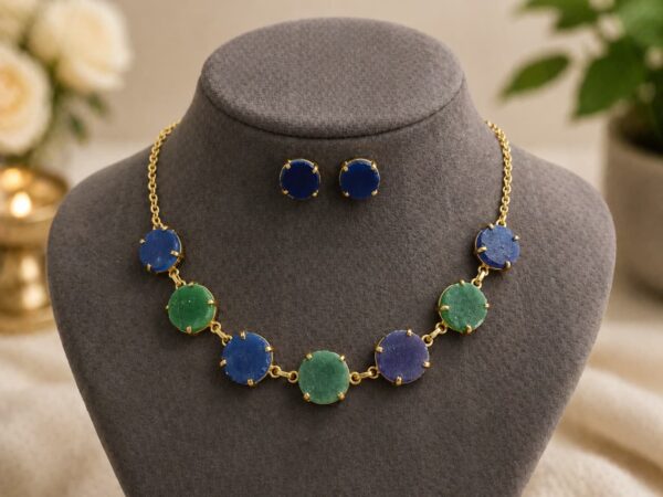 Dual Tone Druzy Stone Choker Set