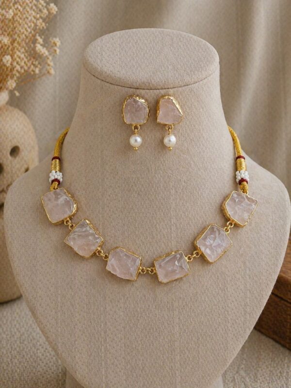 Rose Quartz Statement Necklace Set