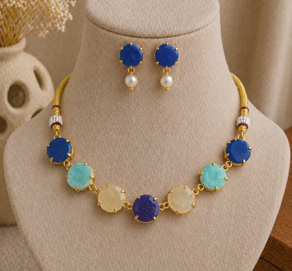 Gold-Tone Multicolor Stone Necklace Set