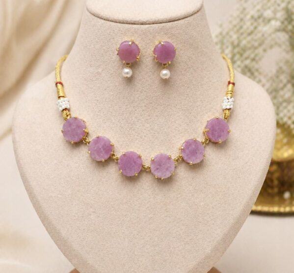 Gold-Tone Pink Stone Necklace Set