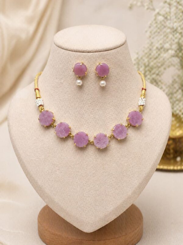 Gold-Tone Pink Stone Necklace Set