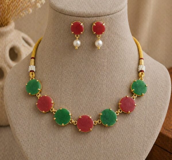 Gold-Tone Dual Color Stone Necklace Set