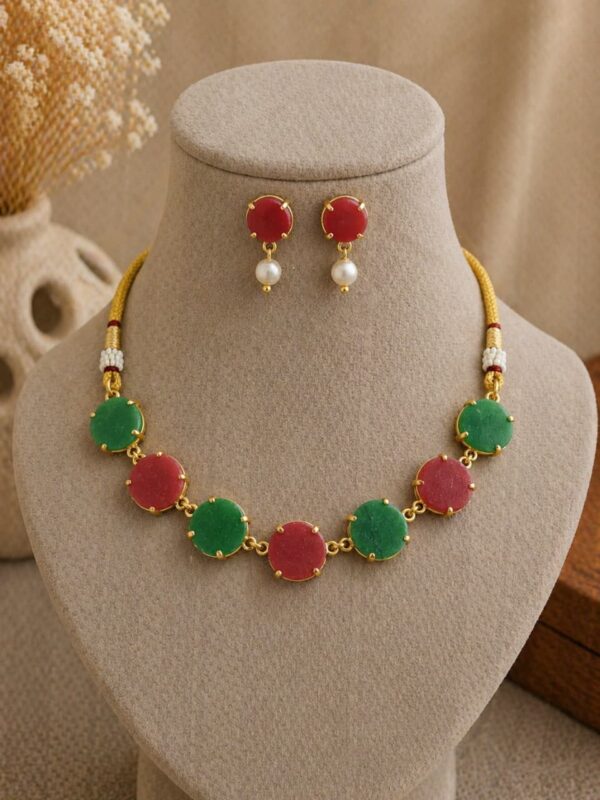 Gold-Tone Dual Color Stone Necklace Set
