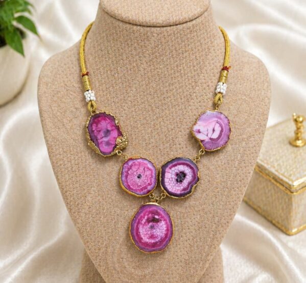 Pink Druzy Agate Statement Necklace