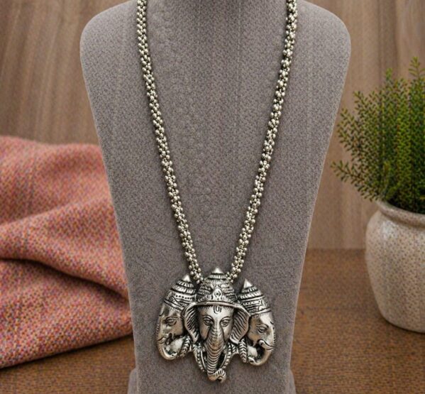 Triple Ganesha Face Pendant Necklace