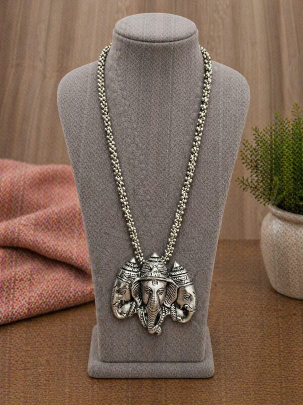 Triple Ganesha Face Pendant Necklace