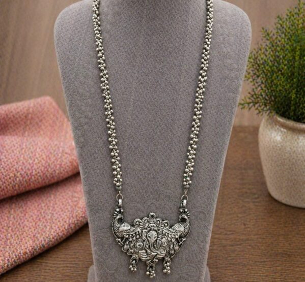 Peacock Ganesha Pendant Long Necklace