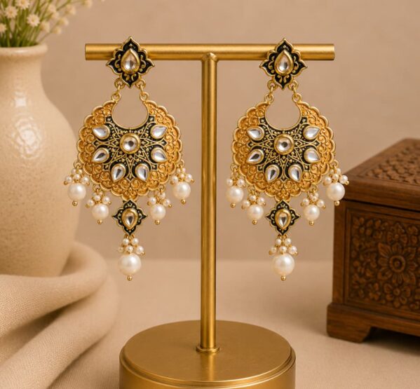 Handpainted Pearl Chandbali Earrings