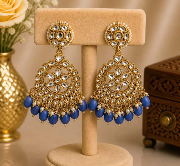 Pearl Kundan Chandbali Earrings